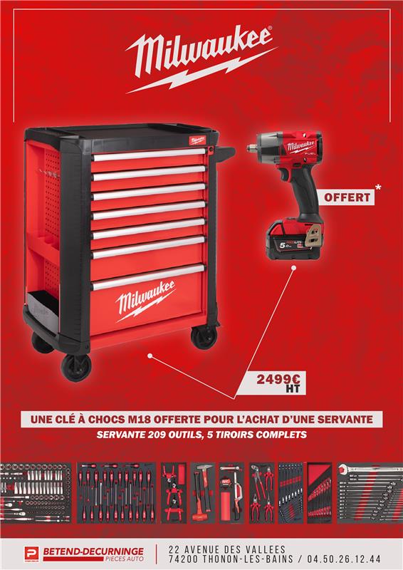 Bon plan Milwaukee : Servante + clé à chocs offerte